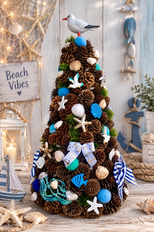 Seaside whispers - larch cone handmade coastal Christmas tree 