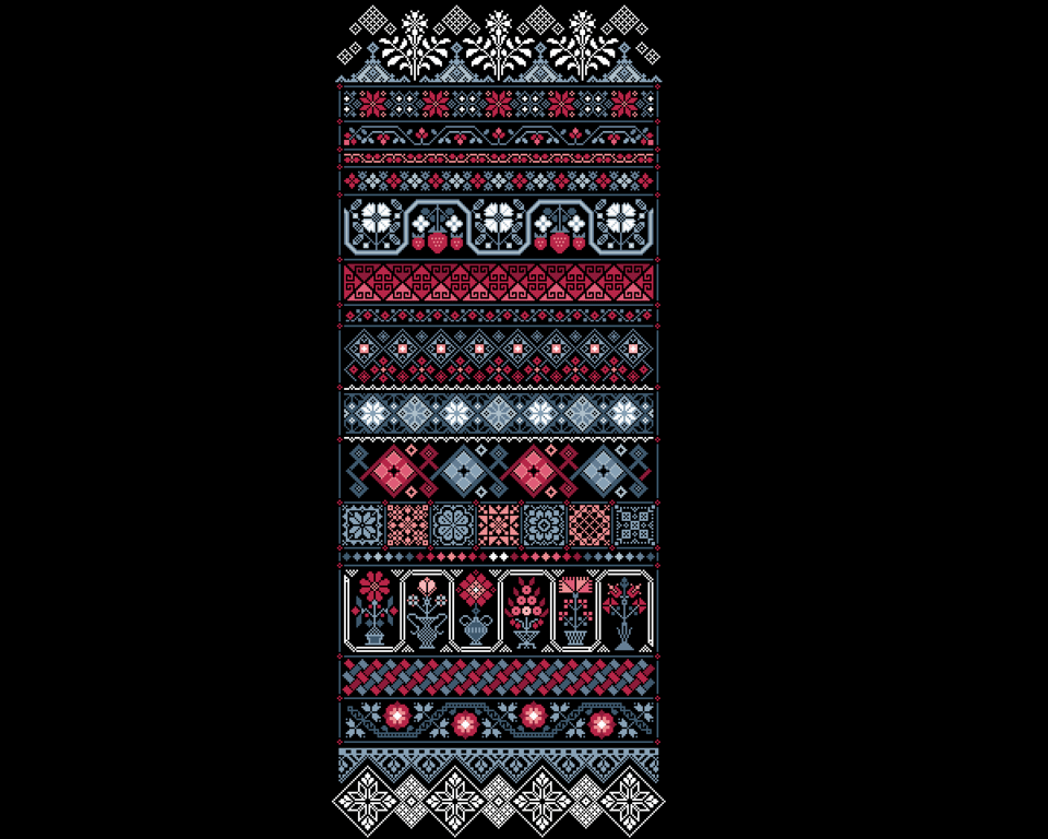 216B - Cross Stitch pattern Quaker SUPER LONG Band Strawberry Sampler on black 