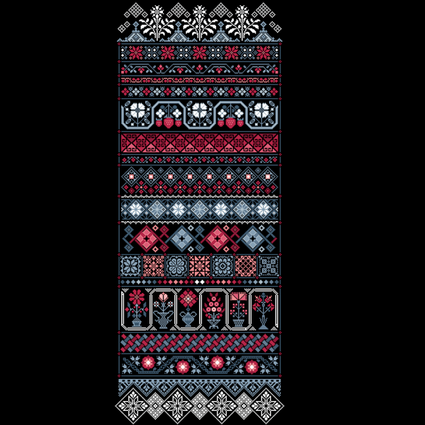 216B - Cross Stitch pattern Quaker SUPER LONG Band Strawberry Sampler on black 