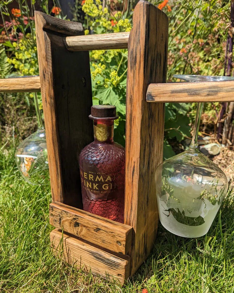 Whiskey Barrel Oak Wine Gin Caddy