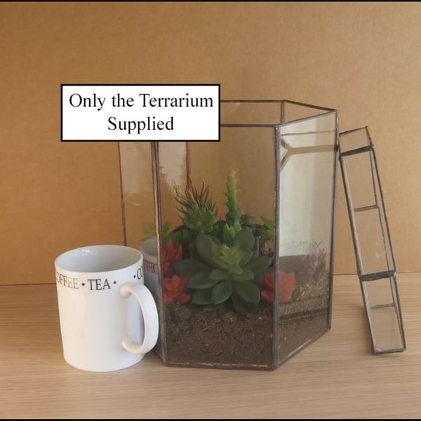 Indoor glass planter with removable top.