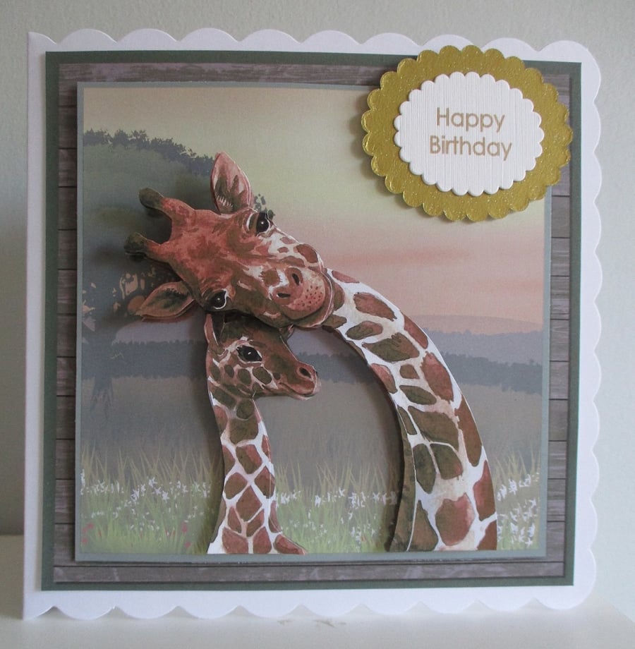 Handmade Giraffe and Calf  Greeting Card,Personalise,3D,Decoupage