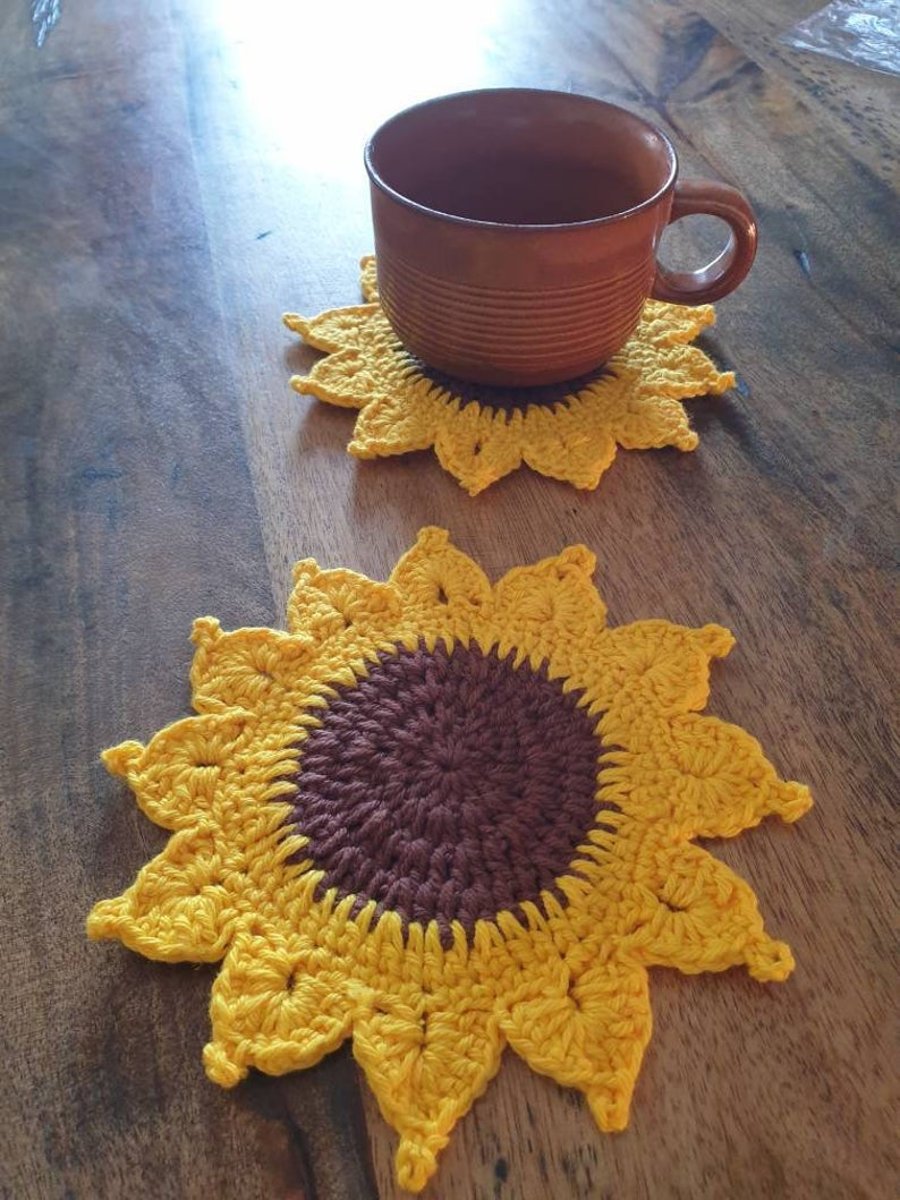 Hand Crochet Cotton Sunflower Coasters