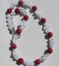 Red Coral & Crackled Clear Quartz Gemstone Statement Chunky Beaded Necklace - Image 5