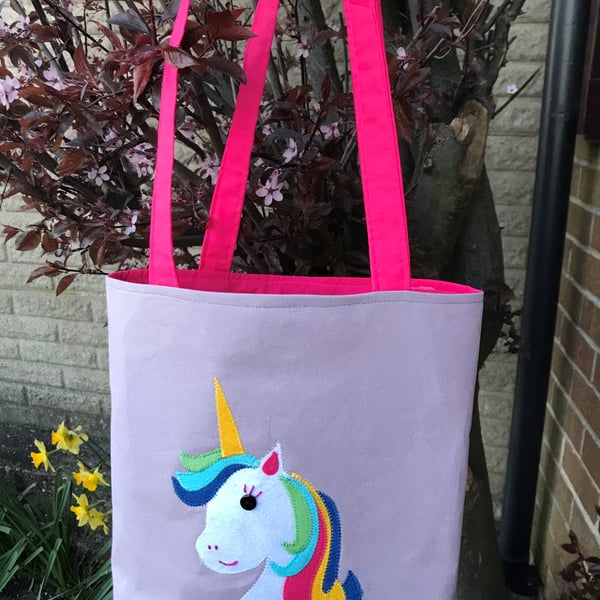 Appliqued Unicorn on a Tote Bag