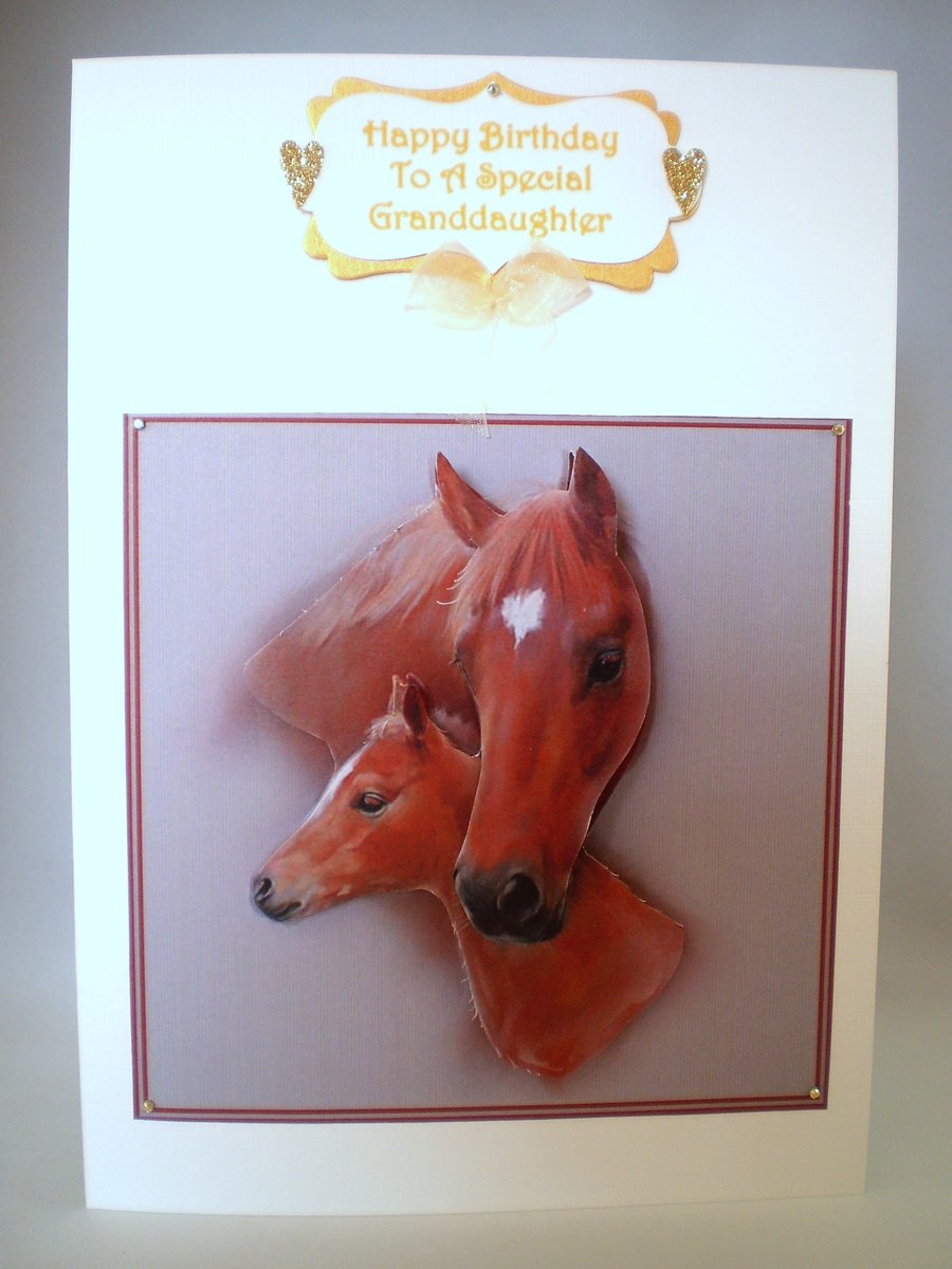 3D Decoupage Horse and Foal Birthday card Granddaughter,Daughter,Personalise