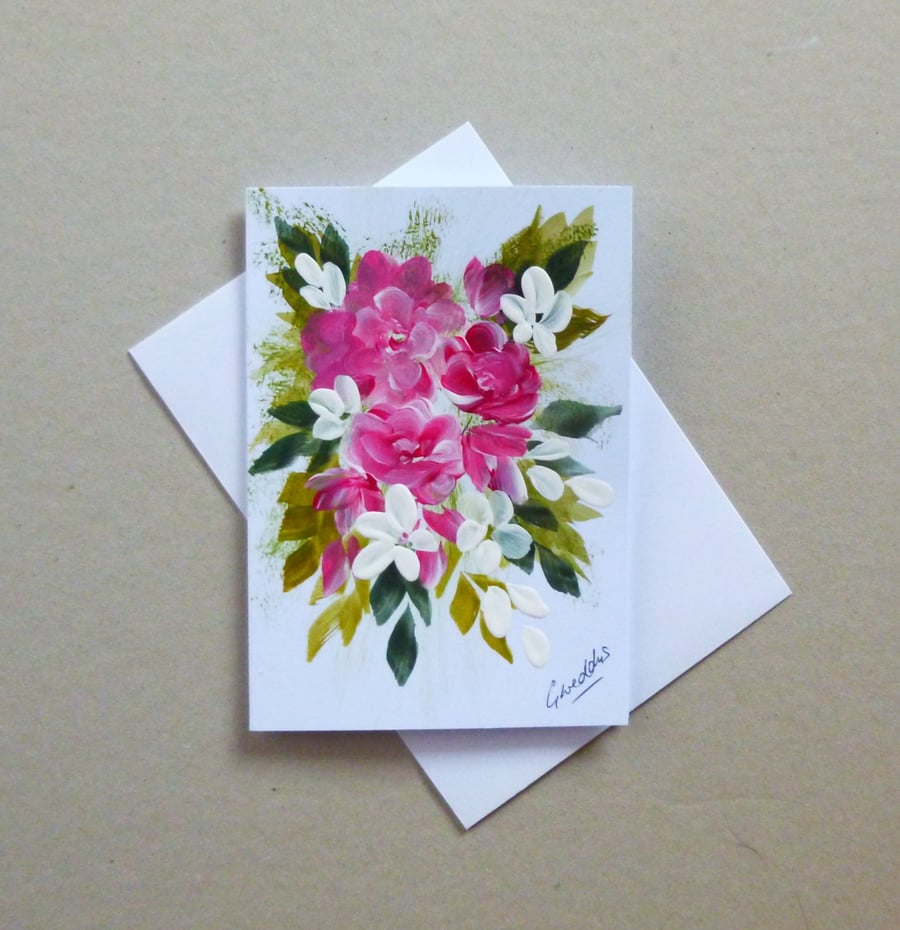 hand painted original art floral greetings card (ref FA 112 A3 )
