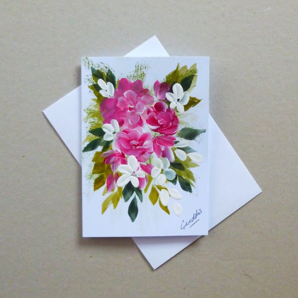 hand painted original art floral greetings card (ref FA 112 A3 )
