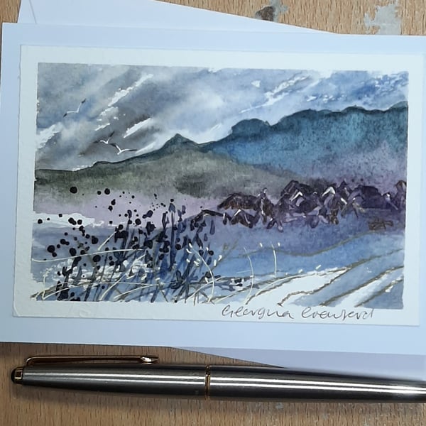 Mountains. Handpainted Blank Card.