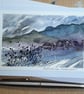 Mountains. Handpainted Blank Card. Paper Art to Frame or Send