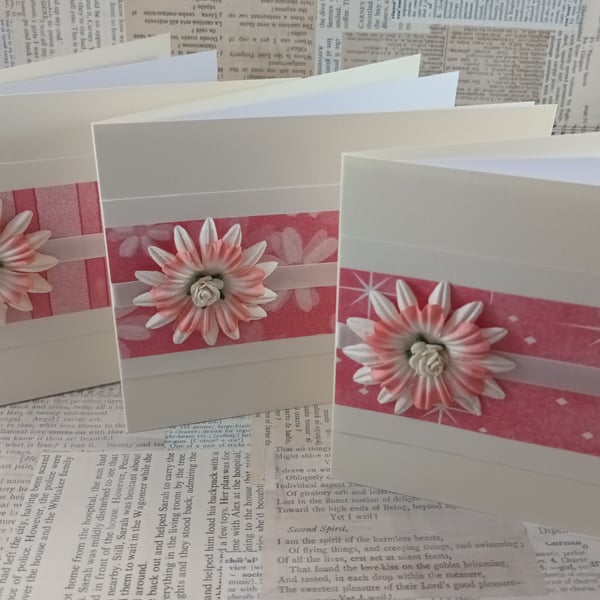 Pack of 3 handmade blank greetings cards or notecards and envelopes