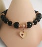Rose gold & black beaded bracelet heart charm and rhinestones - Image 2