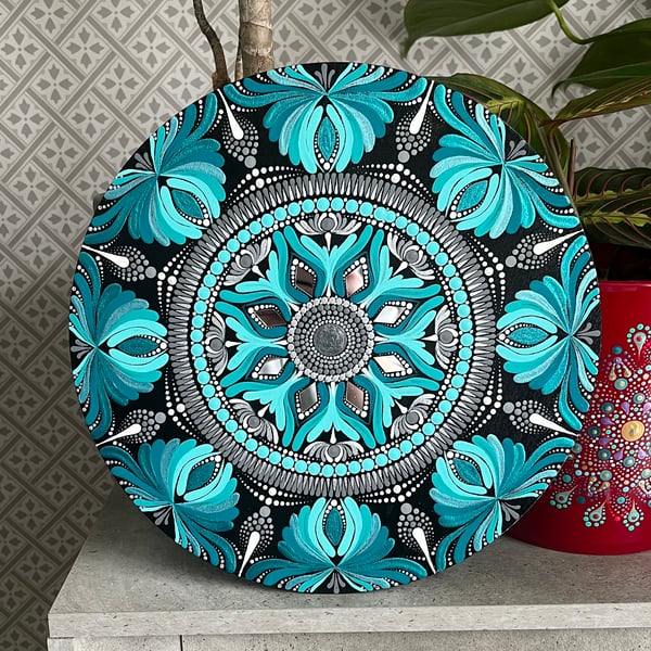Turquoise-Grey Mandala Wall Art