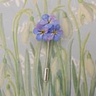 Blue FORGET-ME-NOT PIN : Hand Painted Forget-Me-Not Blue Floral Lapel Brooch