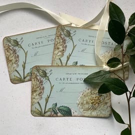 GIFT TAGS, vintage -style. ' French Rose '  ( set of 3)  '..ready to ship...