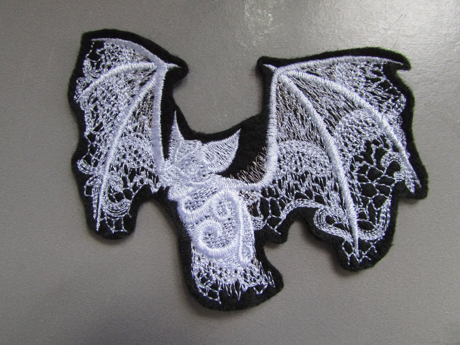 Embroidered Ghostly Baroque Bat Lace Applique