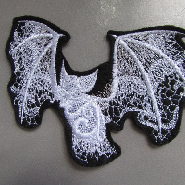 Embroidered Ghostly Baroque Bat Lace Applique