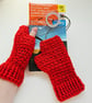 Ruby Red Crochet Fingerless Mitts, Handmade Wrist Warmers - Image 3