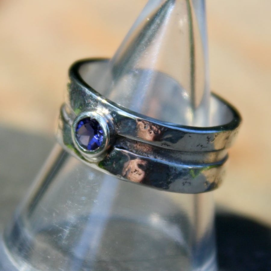 wide silver and iolite ring, Rill Ring