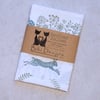 Hand printed leaping hares tea towel wedding, housewarming, nature lover gifts  