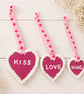 Three Clay Heart Ornaments – "Kiss, Love, Hug" Hanging Decor Set - Image 4