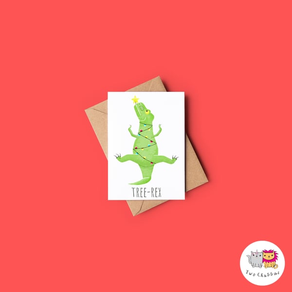 Tree-Rex Christmas Card, A6 Christmas Card, Cute Animal Christmas Card