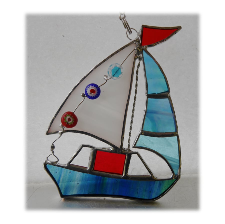 Boat Suncatcher Stained Glass Sailboat Yacht 068