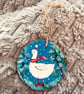 Hand-painted Goose illustration on wooden disck, Xmas tree decoration, - Image 2
