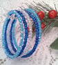 5 Strand Memory Wire and Blue Bead Cuff Bracelets, Stacking Bracelets, Cuff - Image 1