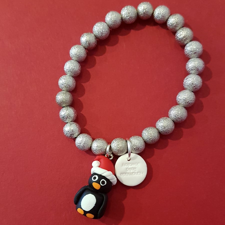 Christmas Penguin bracelet quirky, unique, handmade