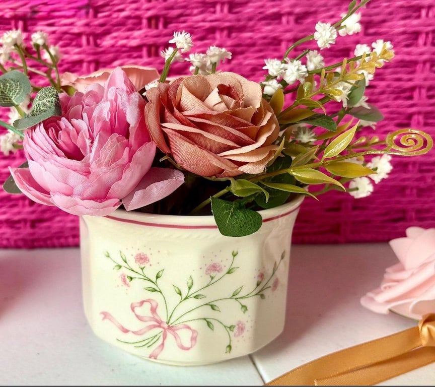  Churchill Mille Fleur Sugar Bowl Floral Arrangement Faux Flowers  Upcycled 