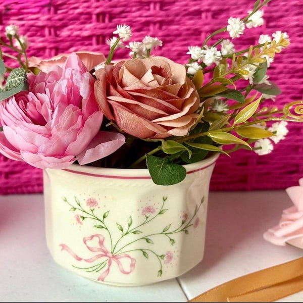  Churchill Mille Fleur Sugar Bowl Floral Arrangement Faux Flowers  Upcycled 