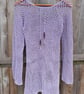  Lilac Crochet Mesh Dress, Boho Beach Cover-Up, Long Sleeve Summer Dress - Image 8
