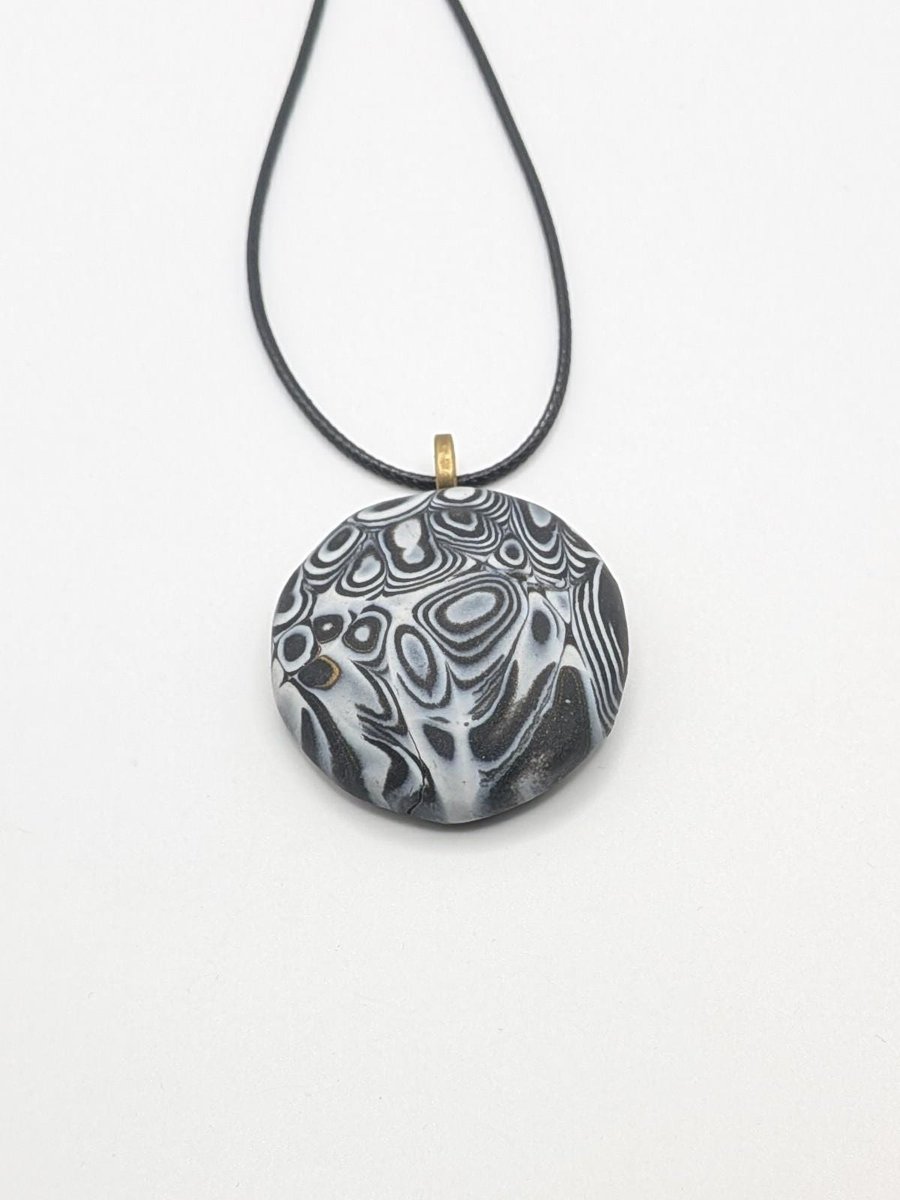 Handmade Polymer Clay Pendant Necklace, 40mm Artisan Boho Jewelry