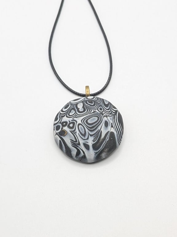 Handmade Polymer Clay Pendant Necklace, 40mm Artisan Boho Jewelry