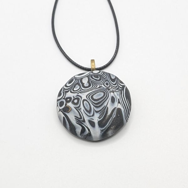 Handmade Polymer Clay Pendant Necklace, 40mm Artisan Boho Jewelry