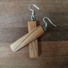 Handmade Wooden Earrings - Long Geometric Rectangles in Olive Wood
