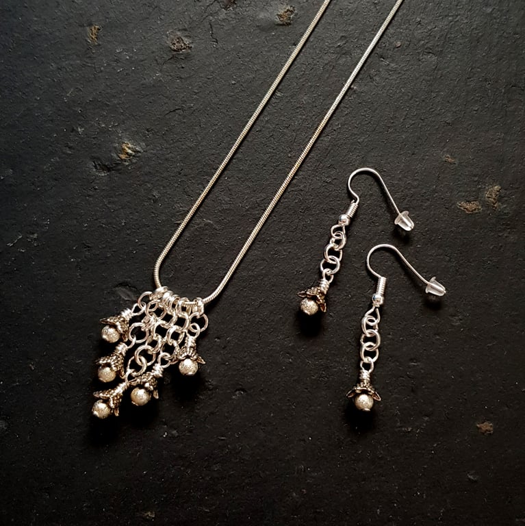 Silver Bead Necklace and Earrings Set - Stardust Glitter Jewellery
