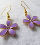 Pretty Lilac Enamel Flower Earrings with gold plated ear-wires - Image 3