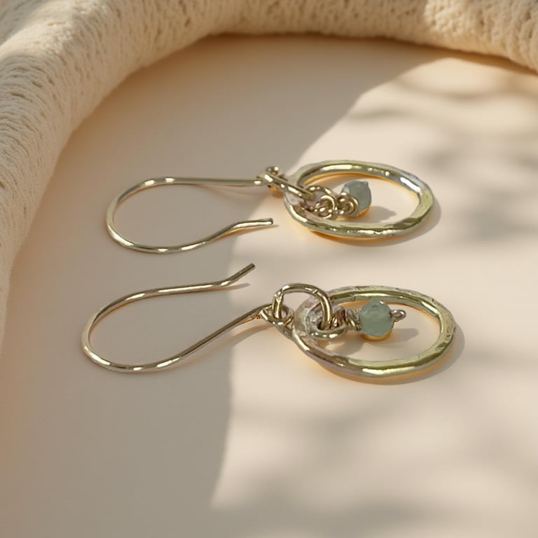 Gold Oval Hoop Earrings With Jade Gemstones
