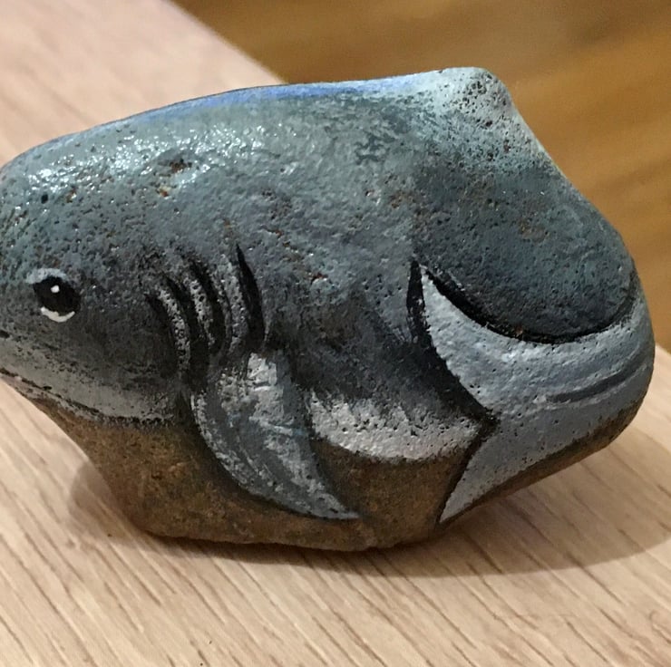 Shark hand painted pebble garden rock art pet ... - Folksy
