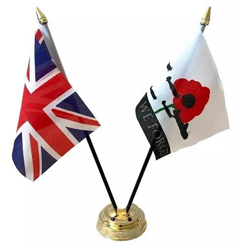 Lest We Forget RAF Poppy & Union Jack Friendship 2 Flag 12" Table Display