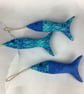 Blue and gold waves hanging fabric fish set, Handmade - Image 4