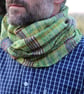 Unisex cowl woven in greens and purple hand dyed yarn with mushroom embroidery - Image 7