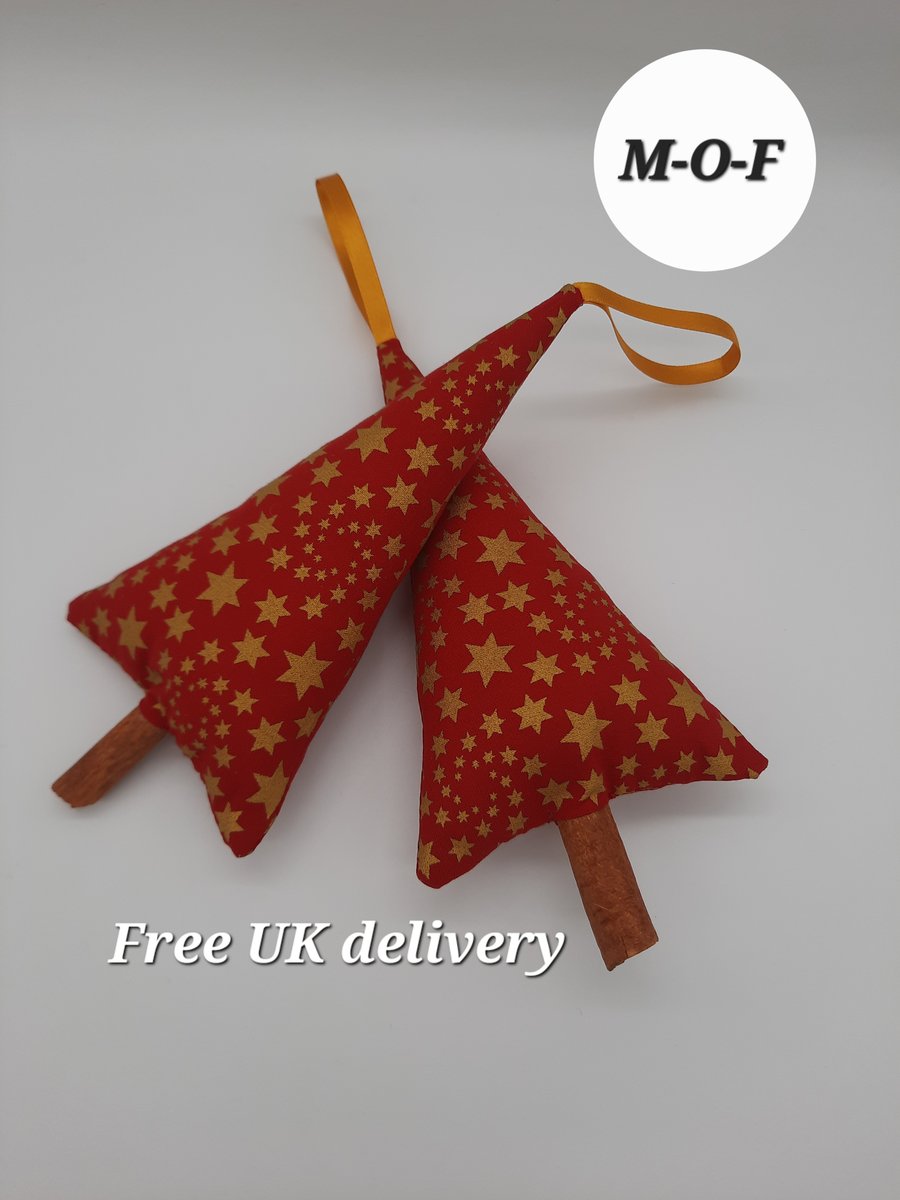Christmas Cinnamon tree pair in red with gold stars. 
