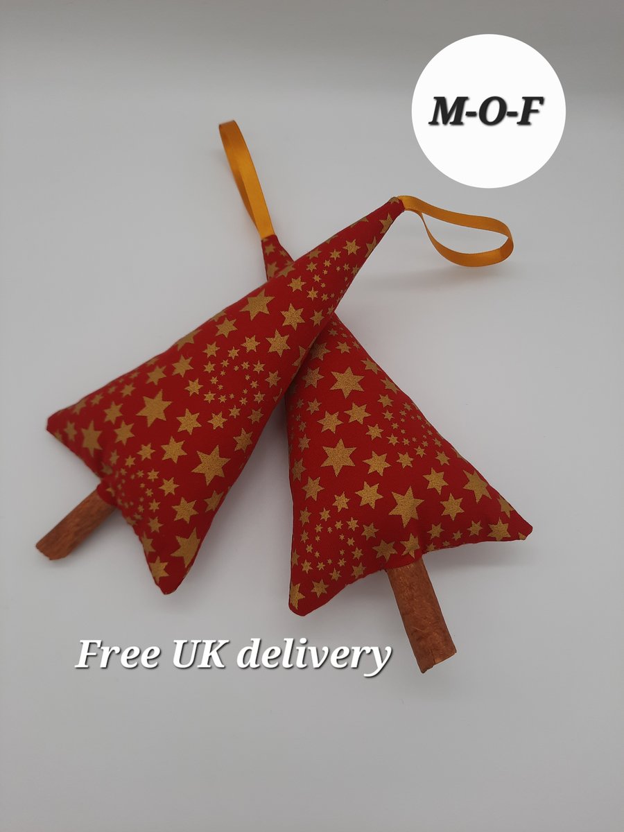 Christmas Cinnamon tree pair in red with gold stars. Sale. 