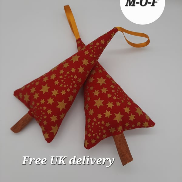 Christmas Cinnamon tree pair in red with gold stars. Sale. 