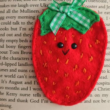'Strawberry' bookmark hand sewn in wool blend felt