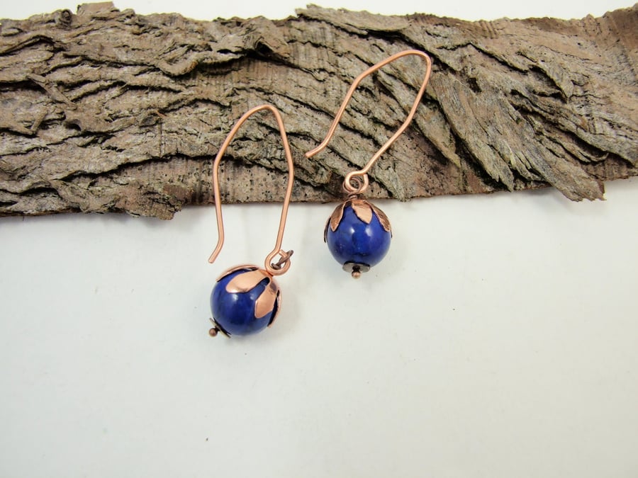 Earrings, Copper with Royal Blue Dyed Jasper