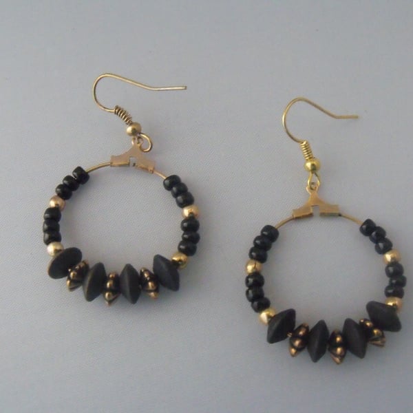 Black and Gold Hoop Earrings